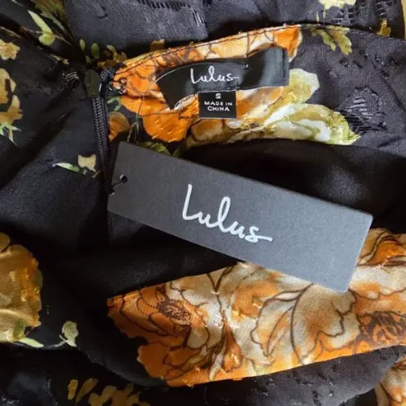 NWT Lulus Dress Black Floral Petal Prowess Lace-Up Slip Fairycore Whimsigoth S - Picture 5 of 10